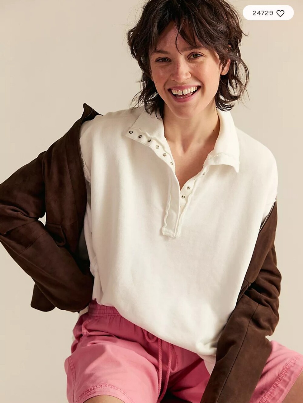 Free People We The Free Optic White Camden Henley Sweatshirt | Size Medium